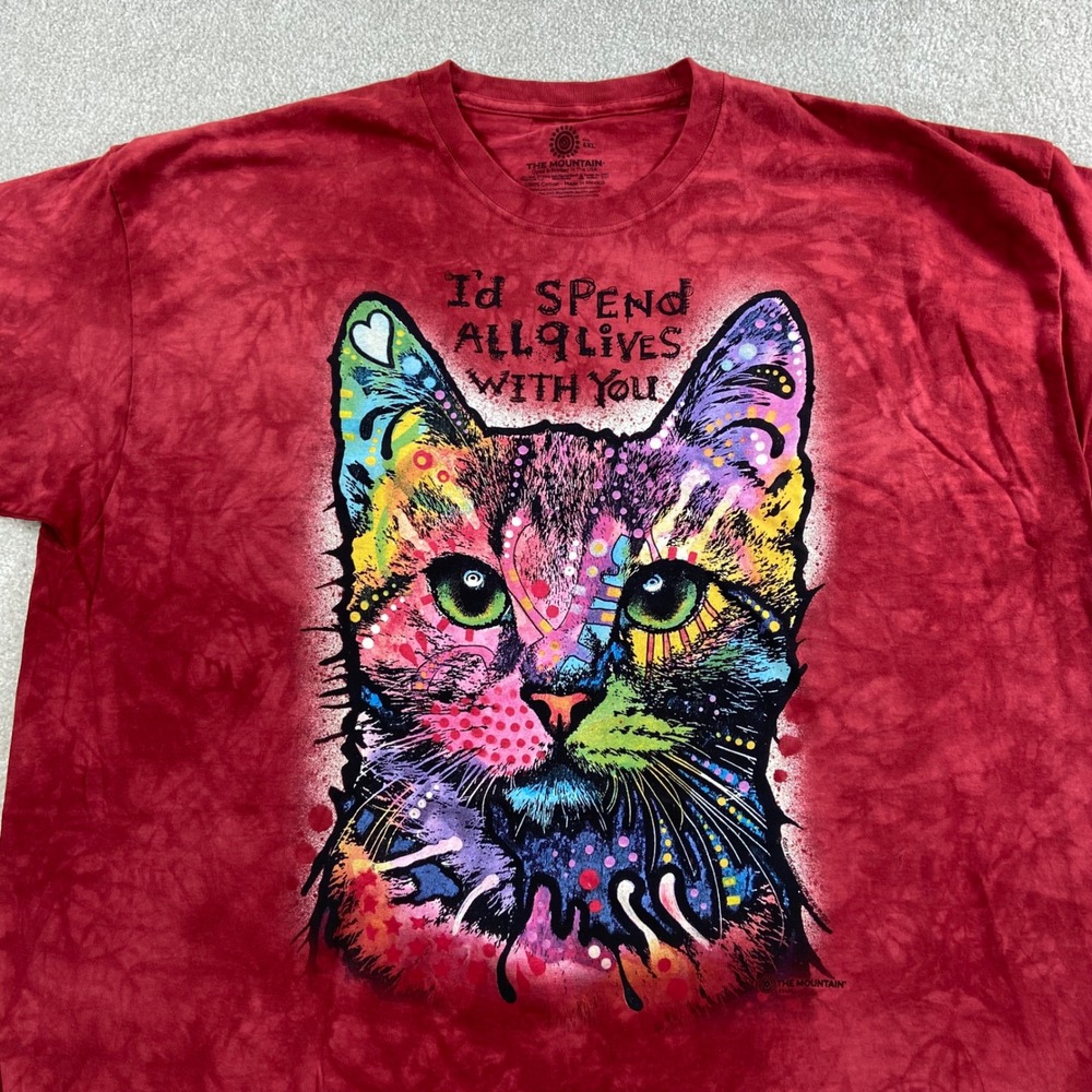 The Mountain Cat Graphic Tee Unisex 4XL Red Tie Dye Dean Russo 9 Lives Shirt